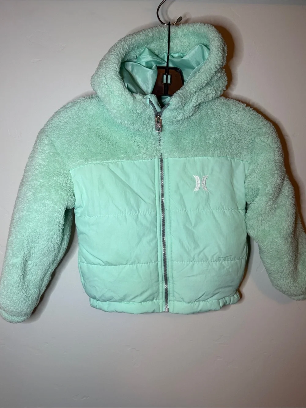 Hurley Girls Jacket Size 5 Mint Quilted Sherpa Puffer